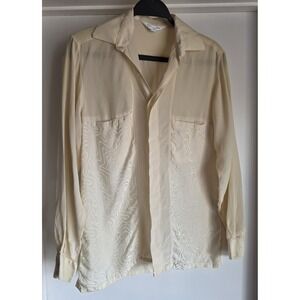 Genelli Silk Blouse S Cream Collared Long Sleeve Vintage Top Shirt Swirl